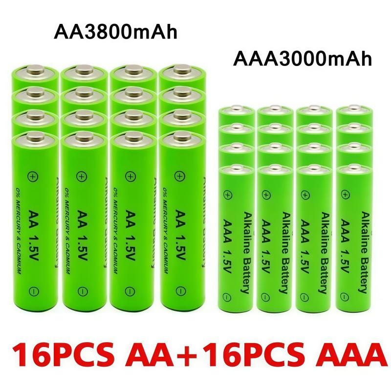 1.5V AA 3800mAh AAA 3000mAh Rechargeable Alkaline Batteries, Stable Performance for Cameras MP3 Players and Radios