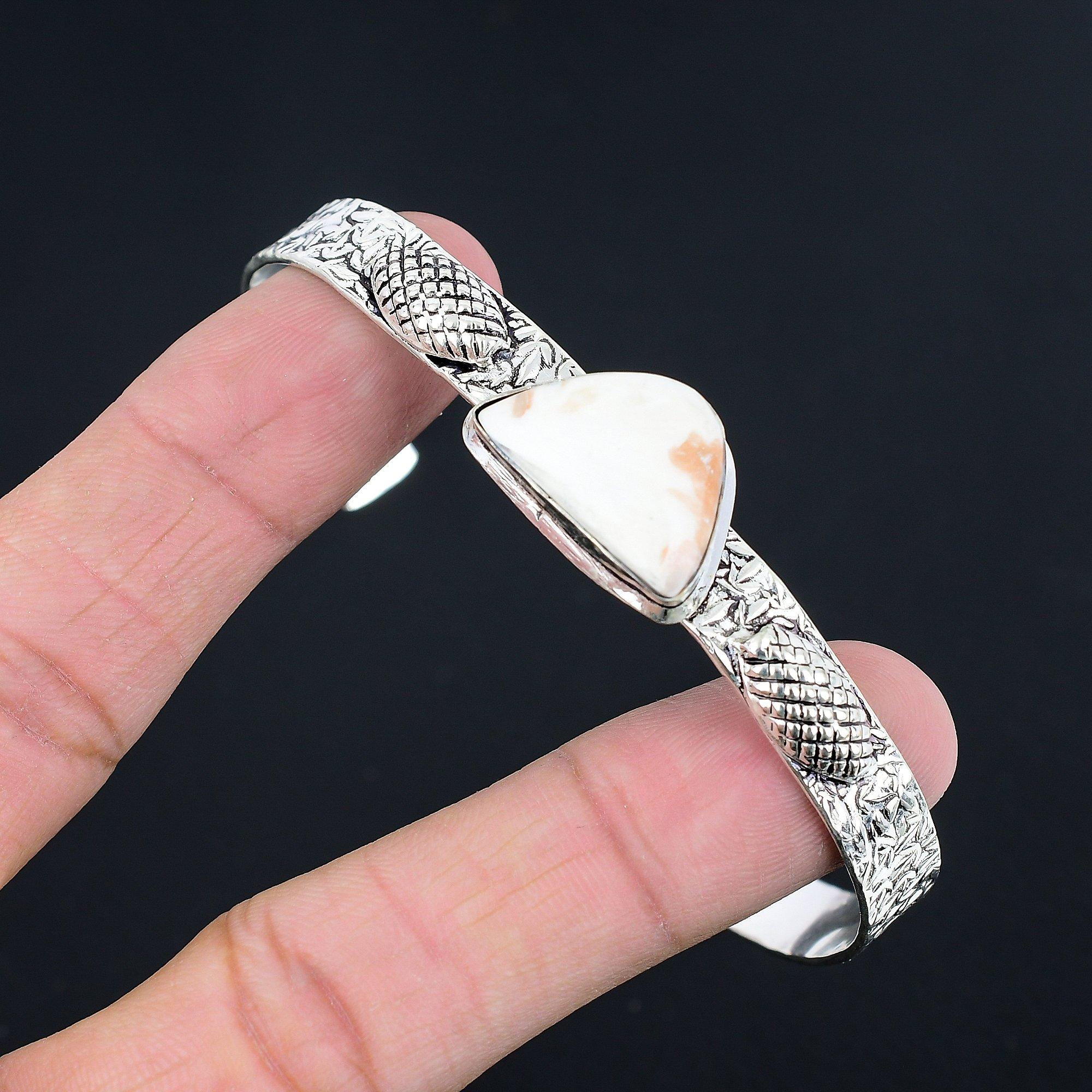 

Daughters Day Sale Natural Scolecite Wife Bangle Bracelet 925 Sterling Silver Adjustable