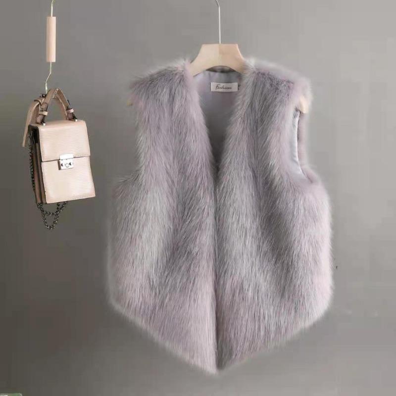 

Осень и зима новый меховой жилет женский короткий имитация кролика рекс меховой жилет стройнящий и тонкий меховой жилет жилет M 95-52.5 kg светло-серый