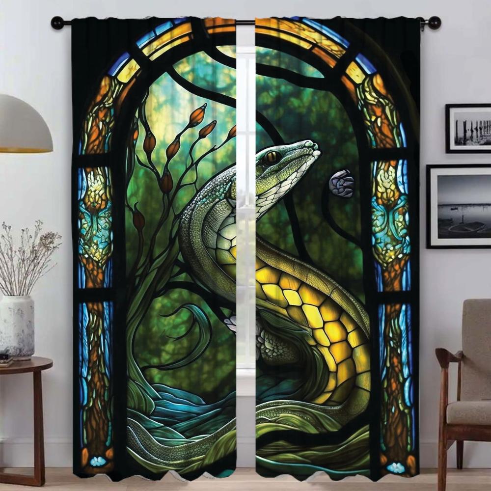 Stained Glass Sealife Blackout Curtains 2 Pieces Home Interior Curtains for Living Room Curtain Tulle for Bedroom Shades Kitchen