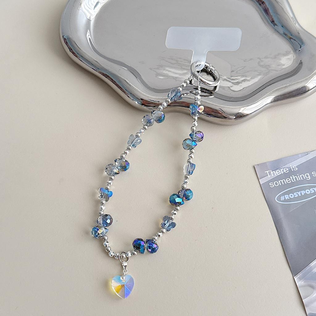 Premium sense water drop crystal love pendant mobile phone chain ins butterfly handmade beaded keychain bag pendant batch