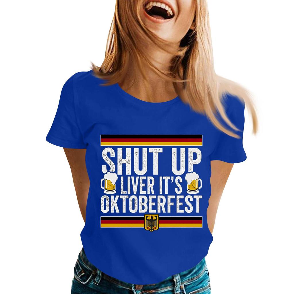 Unisex Casual Short Sleeve Pullover T Shirt with Letter Print Crew Neck Top Suitable for Oktoberfest and Everyday Wear