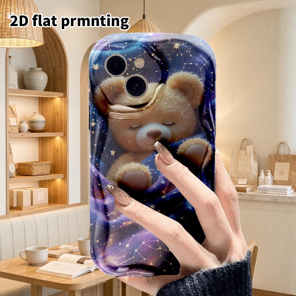 Phone Case: 2D Flat Design Suitable for iPhone 18 17 16 15 14 13 Pro Protective Case, Couple Style, Starry Sky Bear, Christmas and Halloween Gift