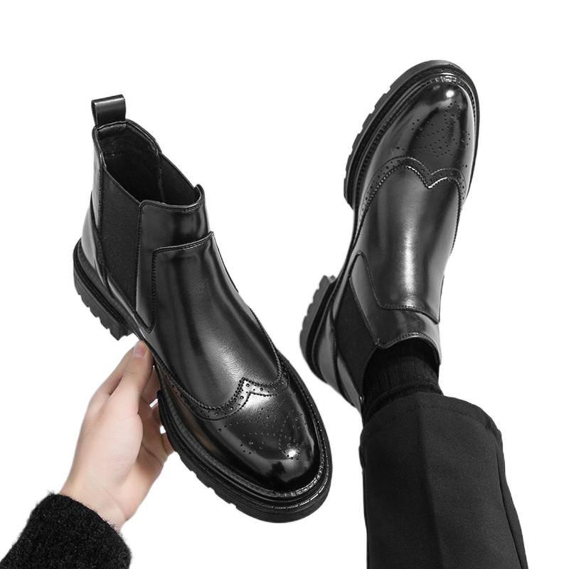 2025 Men's High-top Chelsea Leather Boots: Cross-border Fashion Slip-on Ankle & Martin Style