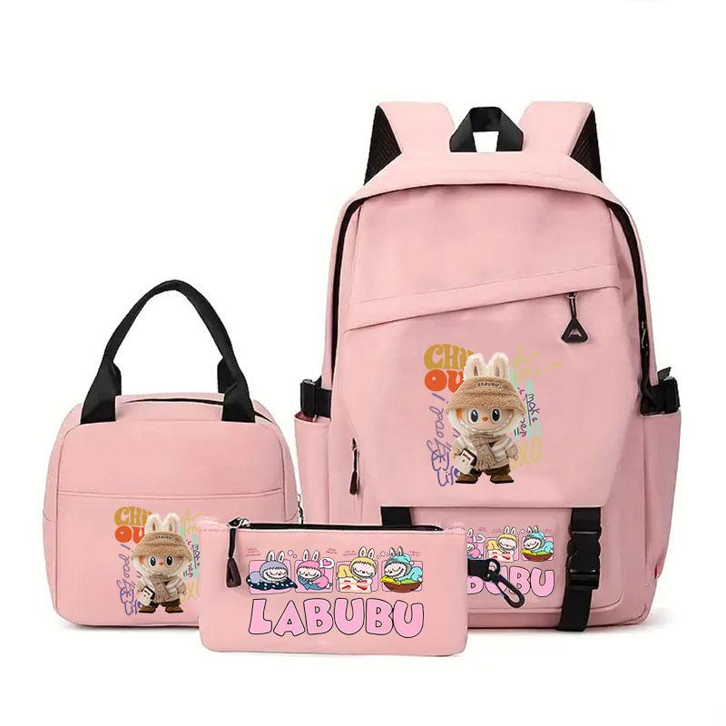 

New labubu labubu backpack, meal bag + pencil bag, primary and secondary school student schoolbag three-piece set, large capacity three-piece set