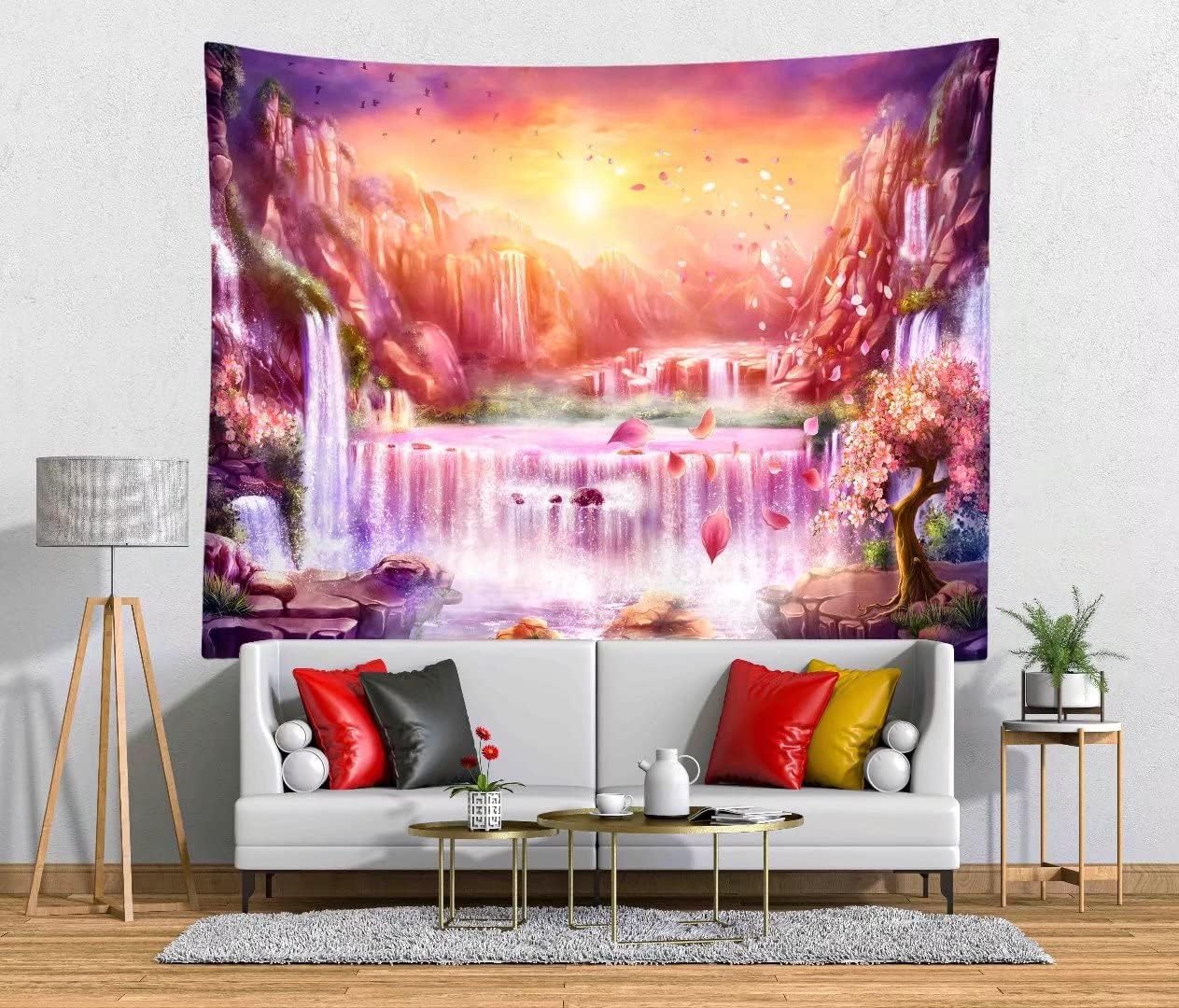 

Waterfall Tapestry Backdrop Forest Landscape Tapestry Wall Hanging Lake River Natural Scenery Background Living Room Dorm Decor 74x94cm(29x37in)
