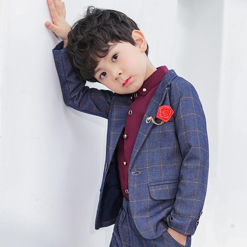 Boys' British Style Plaid Tuxedo - Autumn/Winter Children's One-Piece Suit