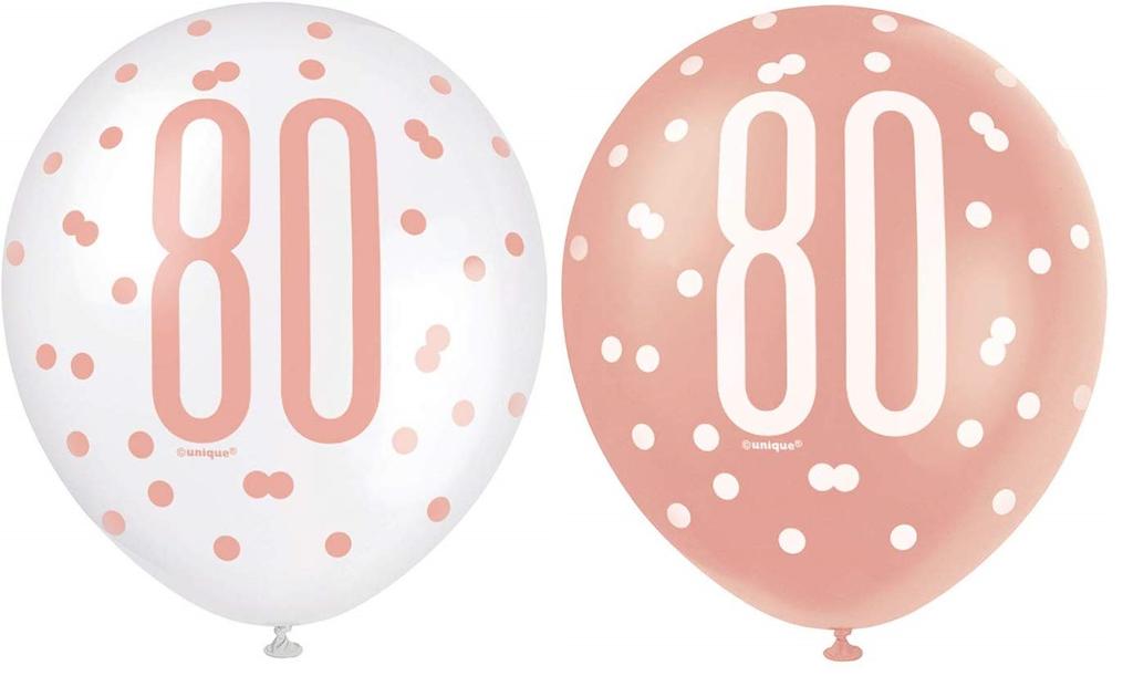 Balony 80 Urodziny Różowe Złoto 12 Cali 6Szt.