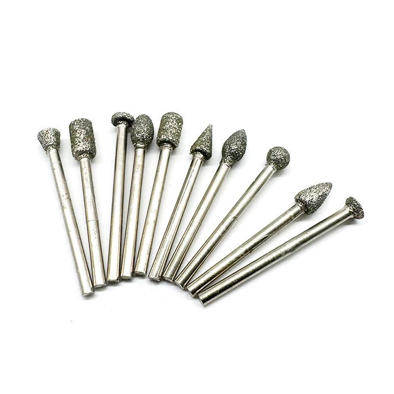 Diamond Grinding Head 3mm Shank Sand Needle for Polishing Electric Grinder Cylinder Bullet Ball Shape