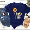 Women Summer T Shirt  Baby Elephant Print Retro Fashion Short Sleeve Tees Casual   Printed  Tops