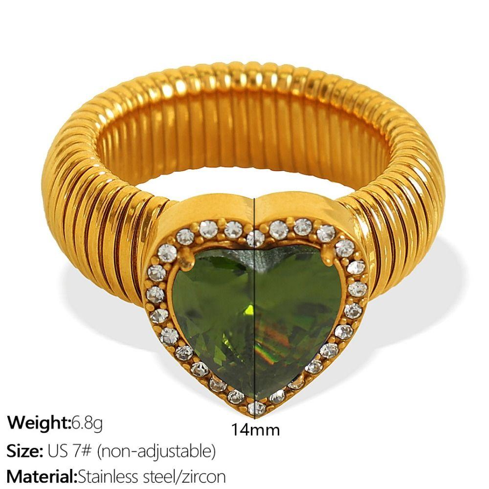 Vintage Zircon Heart Ring Thick Thick Finger Ring Elegant Women's Jewelry Jewelry Accessories