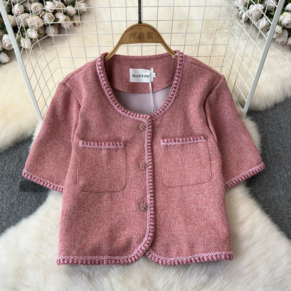 

Летнее женское однобортное твидовое пальто с короткими рукавами