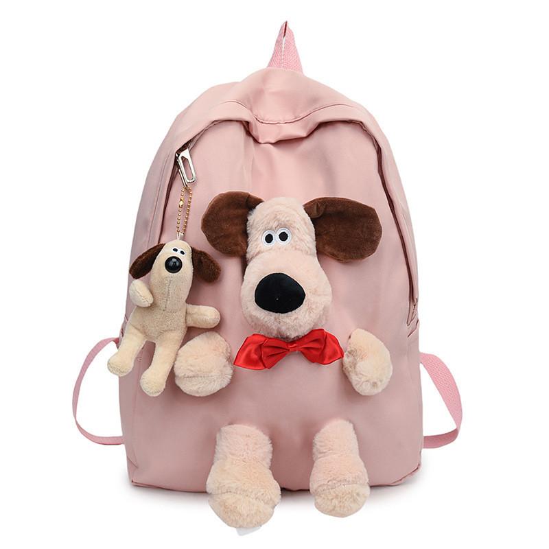 Simple Solid Color Plush Puppy Decoration Large Capacity Backpack Pendant With
