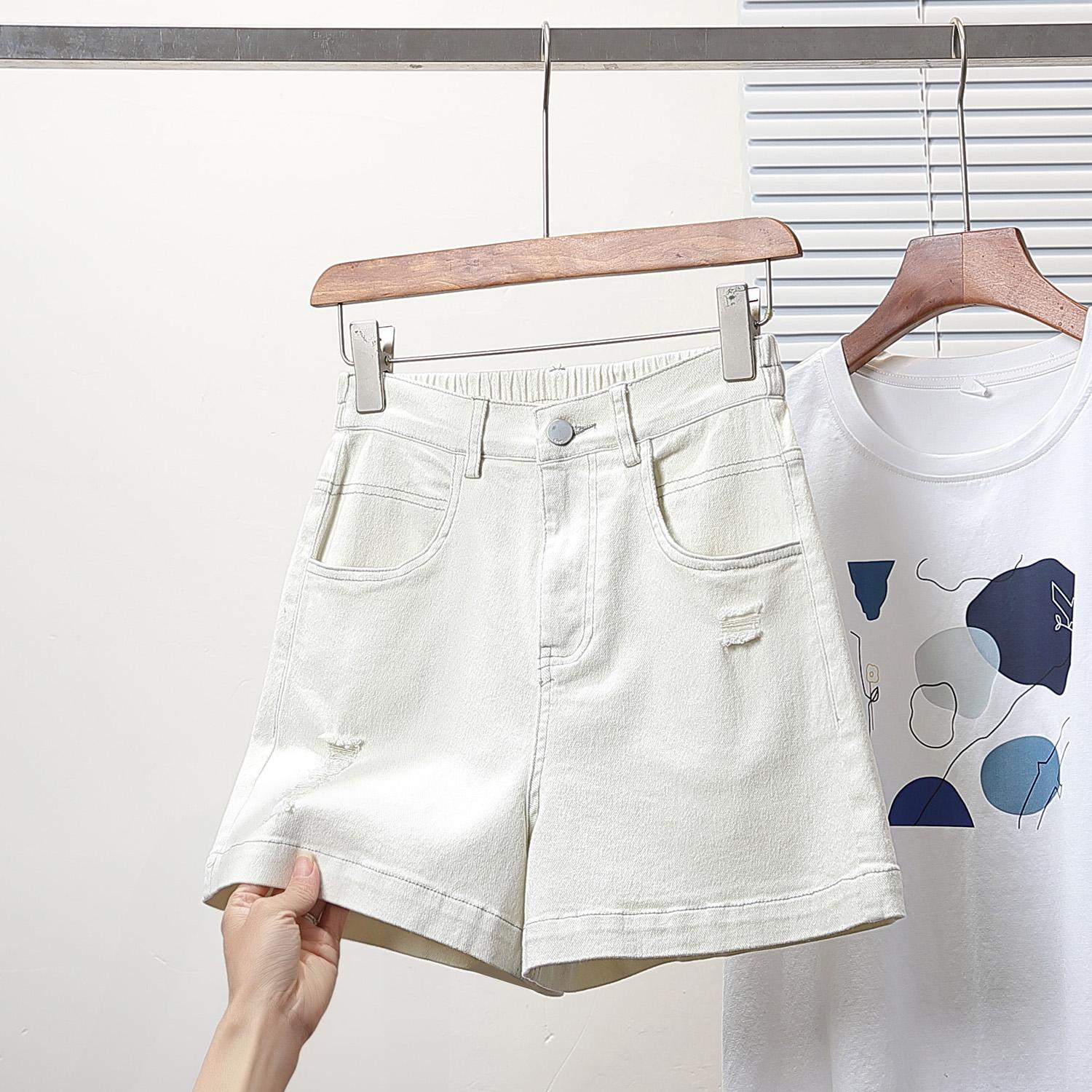 

DIMANAF Плюс Размер Женские шорты Брюки Летние свободные джинсы Короткие Базовые брюки с высокой талией Однотонные брюки с эластичной талией Макси 5XL белый