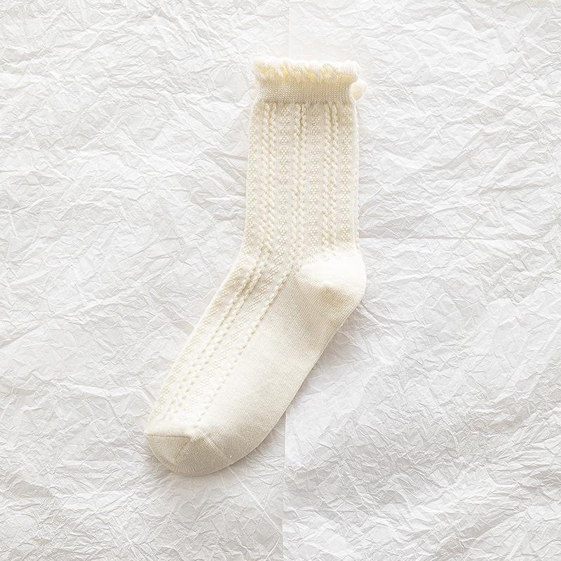 Womens Socks Ruffle Turn-Cuff Mid Cut Ankle Crew Socks All Season Soft Knit Cotton Socks Solid Color Lettuce Dress Sock