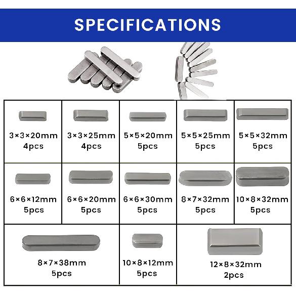 Pulley Keyway Key,Parallel Square Stock Key,Parallel Drive Shaft Keys Sets, Flywheel Keys, Keyway Stock, Keyway Tension for Fasteners Mechanical