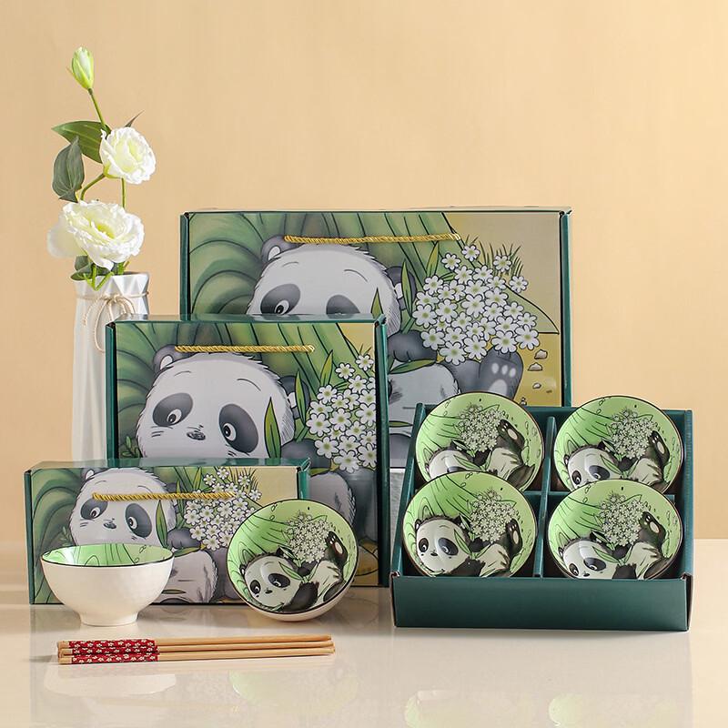 Ru Han Panda Ceramic Bowl & Chopstick Gift Set 6 Bowls, 6 Chopsticks