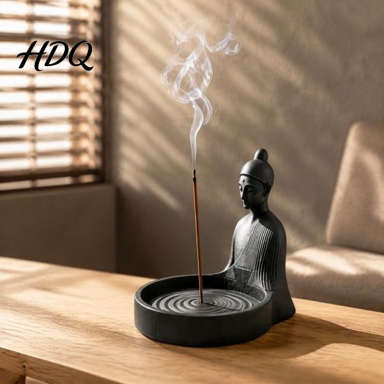 Schreibtisch Räuchergefäß Meditation Buddha Räucherstäbchenhalter, 3D-gedruckt mit Wellenhalter Aschenbecher, Ornament für Yogaraum Home Office Ständer