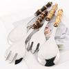 2/4pcs Bamboo Handle Dinnerware Set Salad Fork Spoon Cutlery Set Mirror Stainless Steel Flatware Western Home Kitchen Tableware