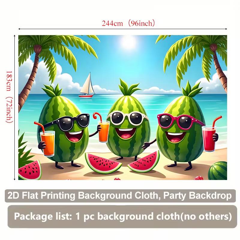 2D Tropical Beach Watermelon Backdrop Cartoon Fruit Summer Party Decor