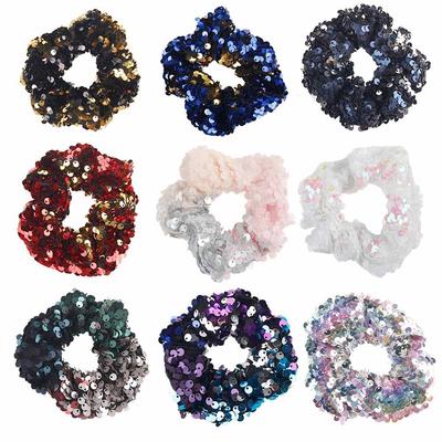 Womens Glitter Sequin Hair Band Rope Hair Ring Scrunchie Ponytail Holder Elastic
