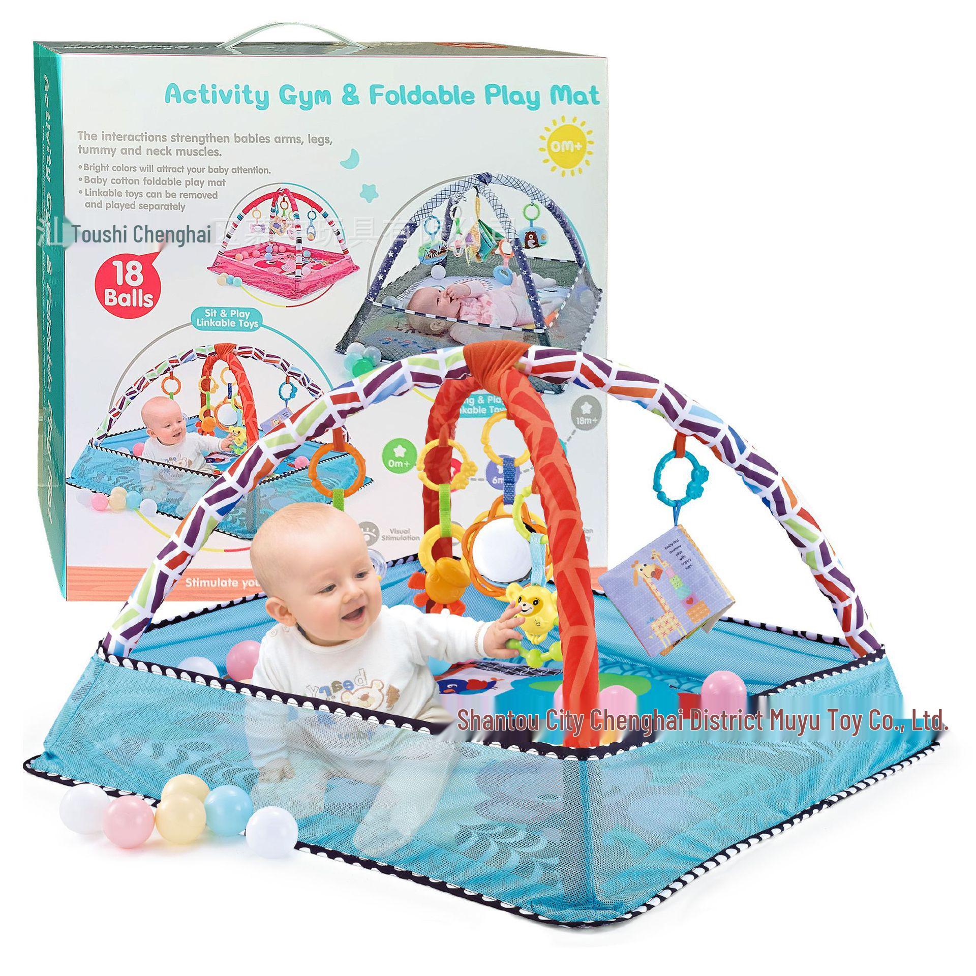 Multifunctional Baby Gym Frame & Playpen with Ocean Ball Toys and Crawling Mat (0-24 Months) синий