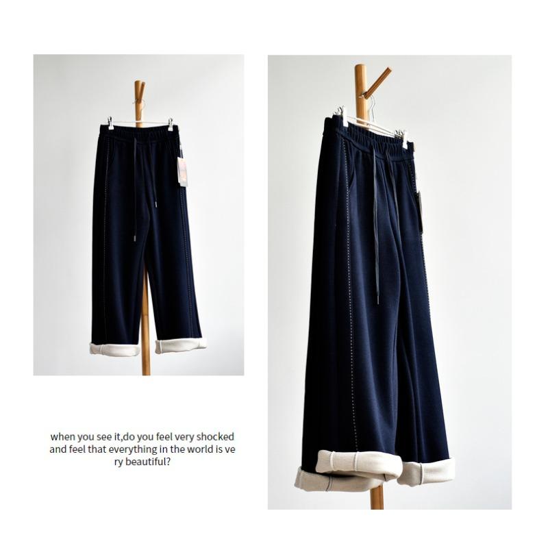 

[Graphene grooming pants] Winter women s clothing new thickened warm denim wide-leg straight mopping long casual pants Xxl ( 65-72.5kg ) темно-синього кольору