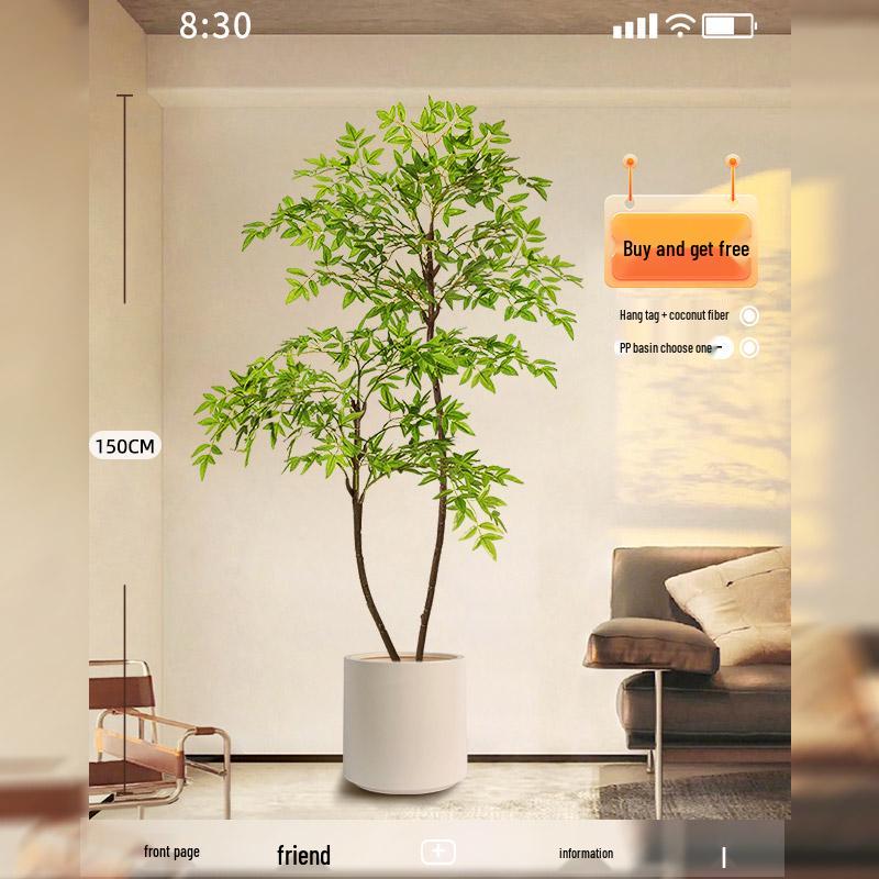 Large Indoor Potted Nandina Domestica Faux Plant - Luxury Green Décor for Living Room