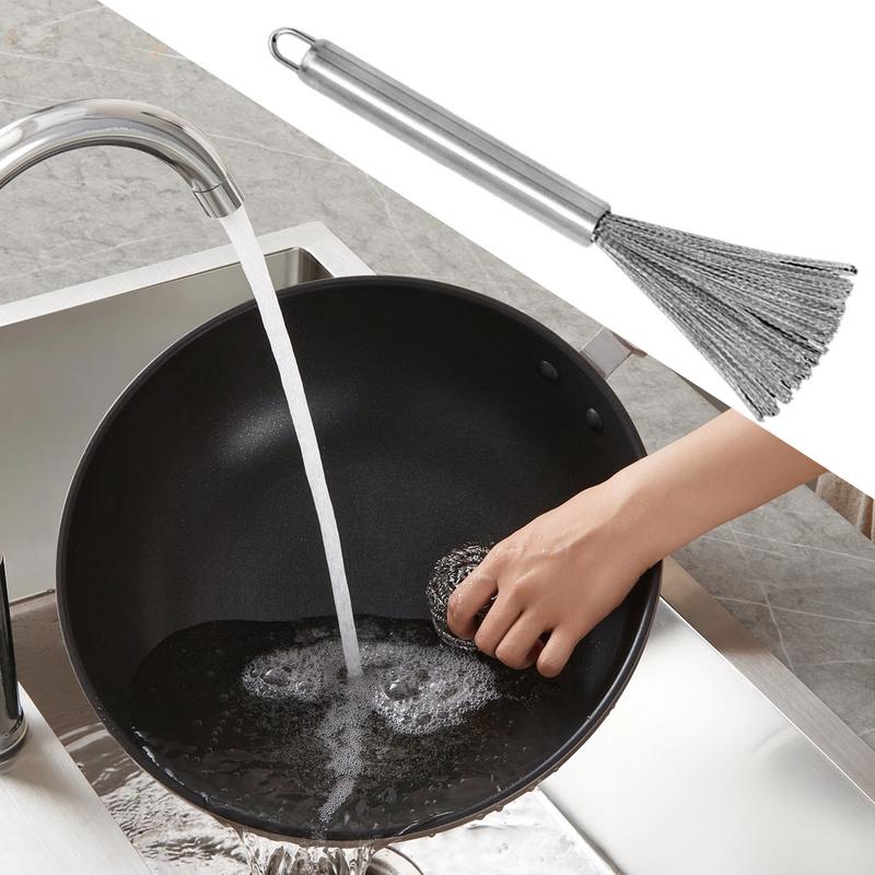 21cm Stainless Steel Pot Brush Long Handle Multifunctional Cleaning Brush Hanging Washing Tool for Kitchen Sink Pans Scrubber