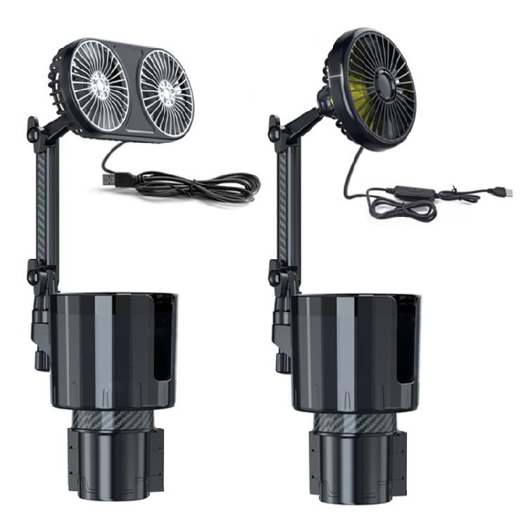 USB Car Fan with Light Adjust Speed 360 Degree Rotating Perfect for Camping Traveling Cup Holder