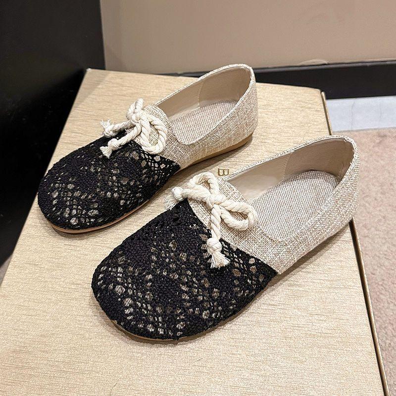 2025 new mesh hollow breathable shoes women's soft sole casual flat bottom shallow mouth round head single shoes