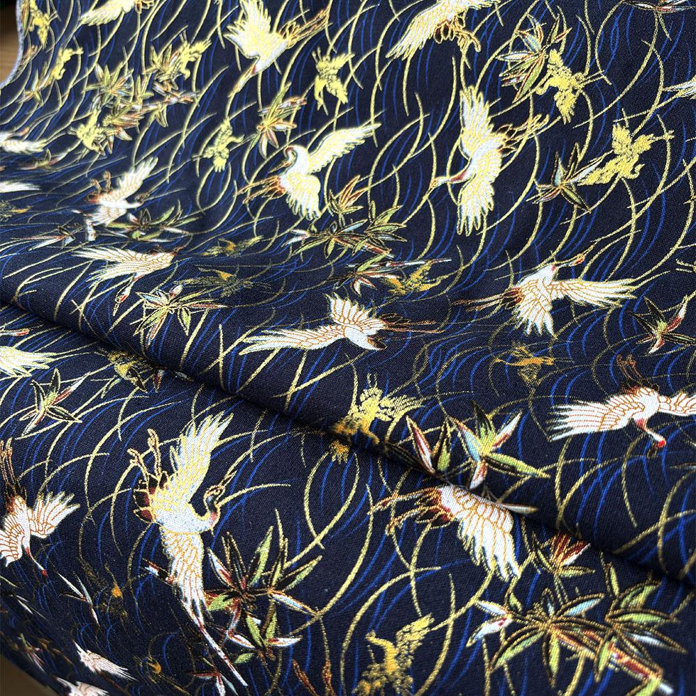 100% Cotton Fabric for Dress Bronzed Japanese Kimono Cherry Flower Print Cloth DIY Sewing for Hanfu Handbag Children Apparel Bow
