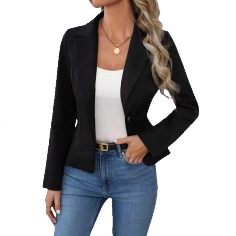Womens Slim Fit Solid Color Blazer Jacket Short Length 2026 Office Chic Formal Outerwear