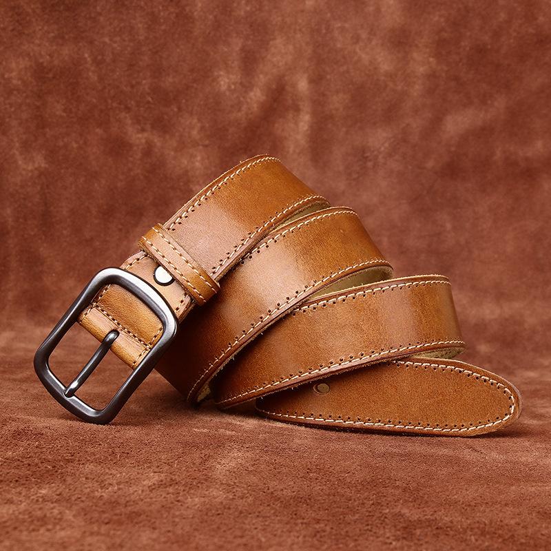 Belt Men's Handmade Washed-out Vintage Distressed Youth Leather Pin Buckle First Layer Pure Cattlehide Leisure Jeans Belt