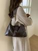 Women's Cross-Border Retro Motorcycle Bag with Rivet Decor & Belt Buckle - Stylish Single Shoulder Underarm Handbag