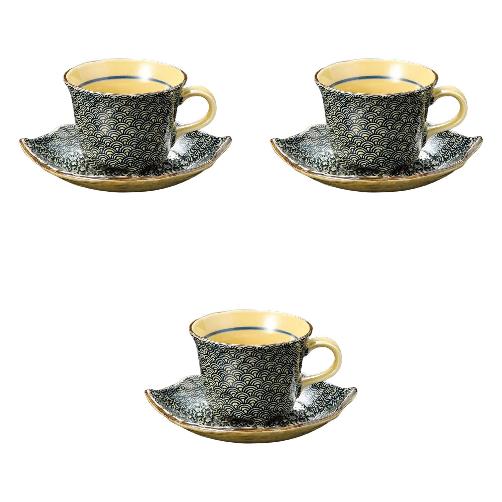 

Set of 3 Seigaiha Coffee Cups and Saucers x 9 x Cups and Saucers Setomonohonpo [12 6.7cm, 210cc]