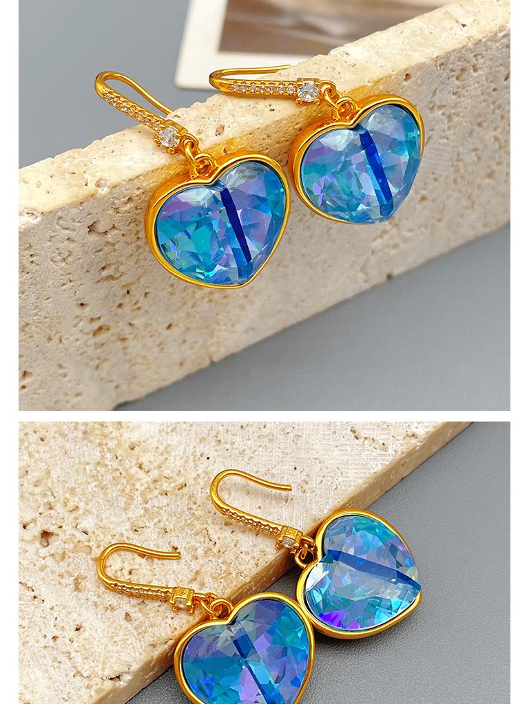 Ocean Blue Heart Crystal Earrings with Inlaid Diamonds & Luxury Ear Hooks