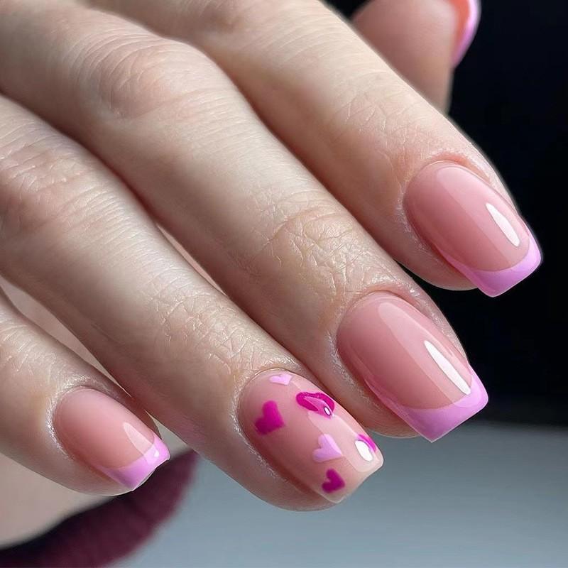 

Nail Art Wearing Simple Pink French Red Purple Heart-shaped Products Fake Nails Press On