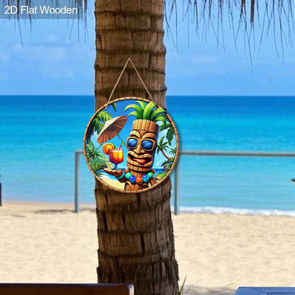 2D Flat Hanging Decorative Signs,interior Wall or Door Decoration,garden Dec.,the Pattern Is Wooden Statue Beach Style,a Housewarming Gift for Friends