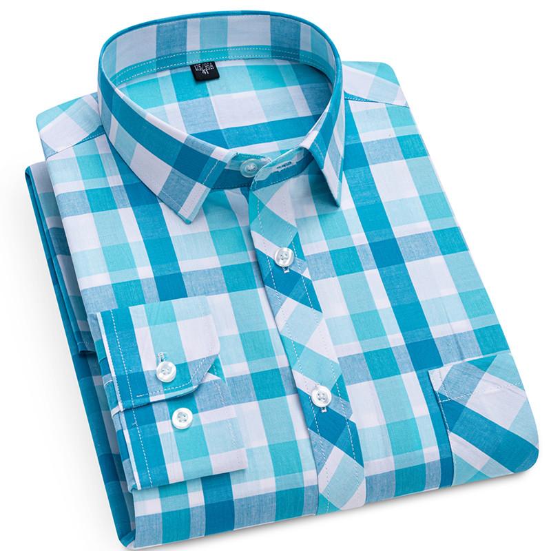 Fashion Spring Autumn Men's Plaid Shirts Long Sleeve 100% Pure Cotton Good Quality Thin Soft Classic Basic Casual Male Clothing