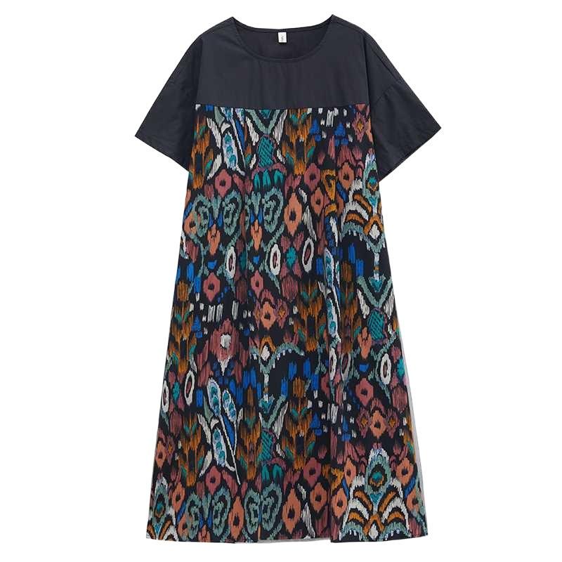 Women's Summer Floral Ruffle Dress  Plus Size Line Dress with Sheer Panel Detailing Vintage Inspired Loose Fit Maxi