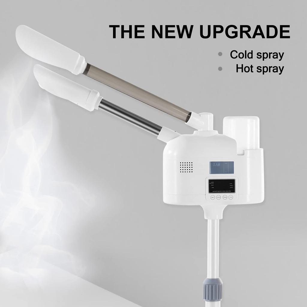 Dual-Function Facial Steamer with Touch Screen Timer, Cold/Hot Mist, LED Lamp, and Magnifying Glass