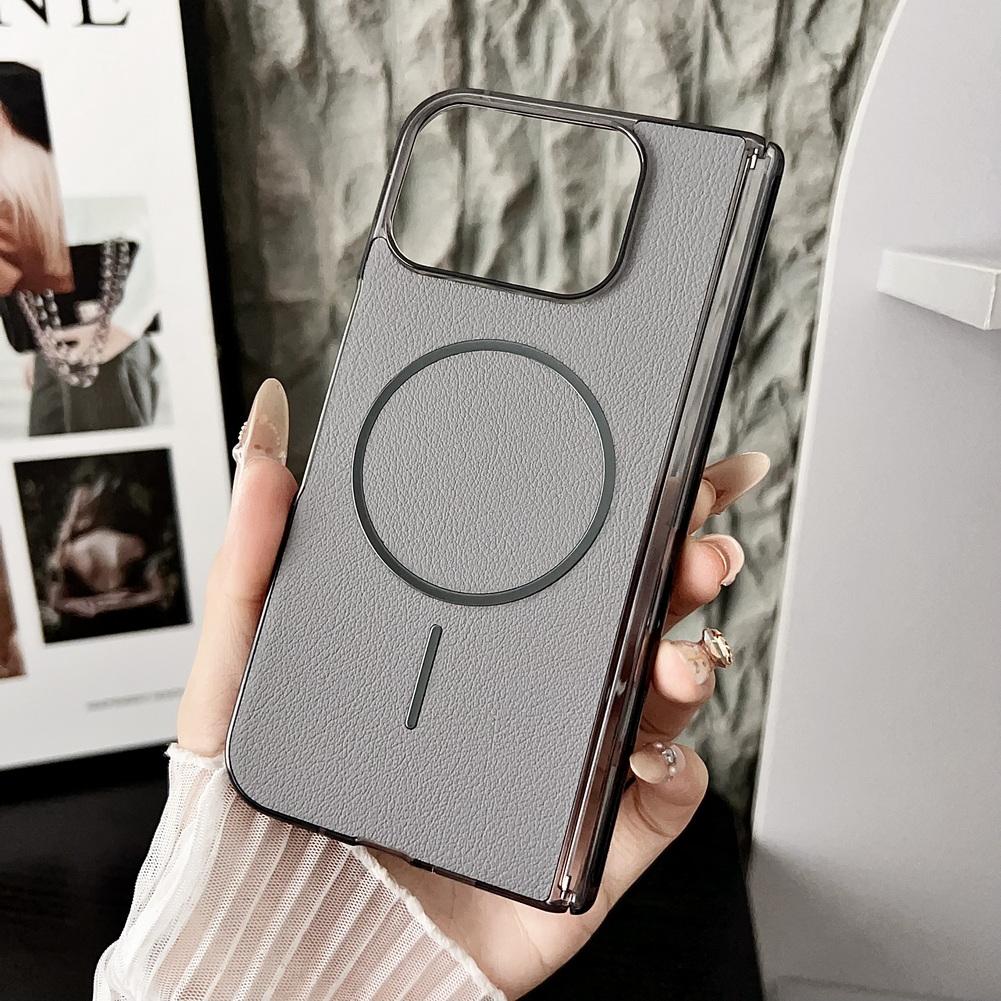 Pebbled Leather Self-rebound Hinge with Thin Magnetic Ring Phone Case For Google Pixel 10 Pro Fold Camera protect Cover