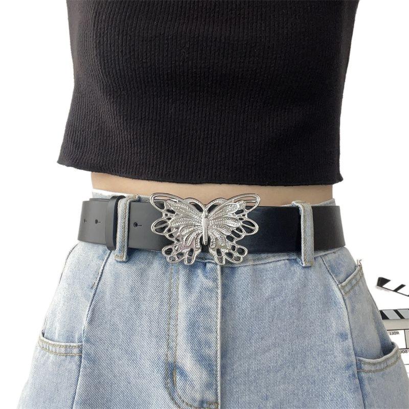 Metal Contemporary Hollow Butterfly Buckle Waist Belt Perfect For Fashionable Denim Skirts And Casual Jeans Available In Black