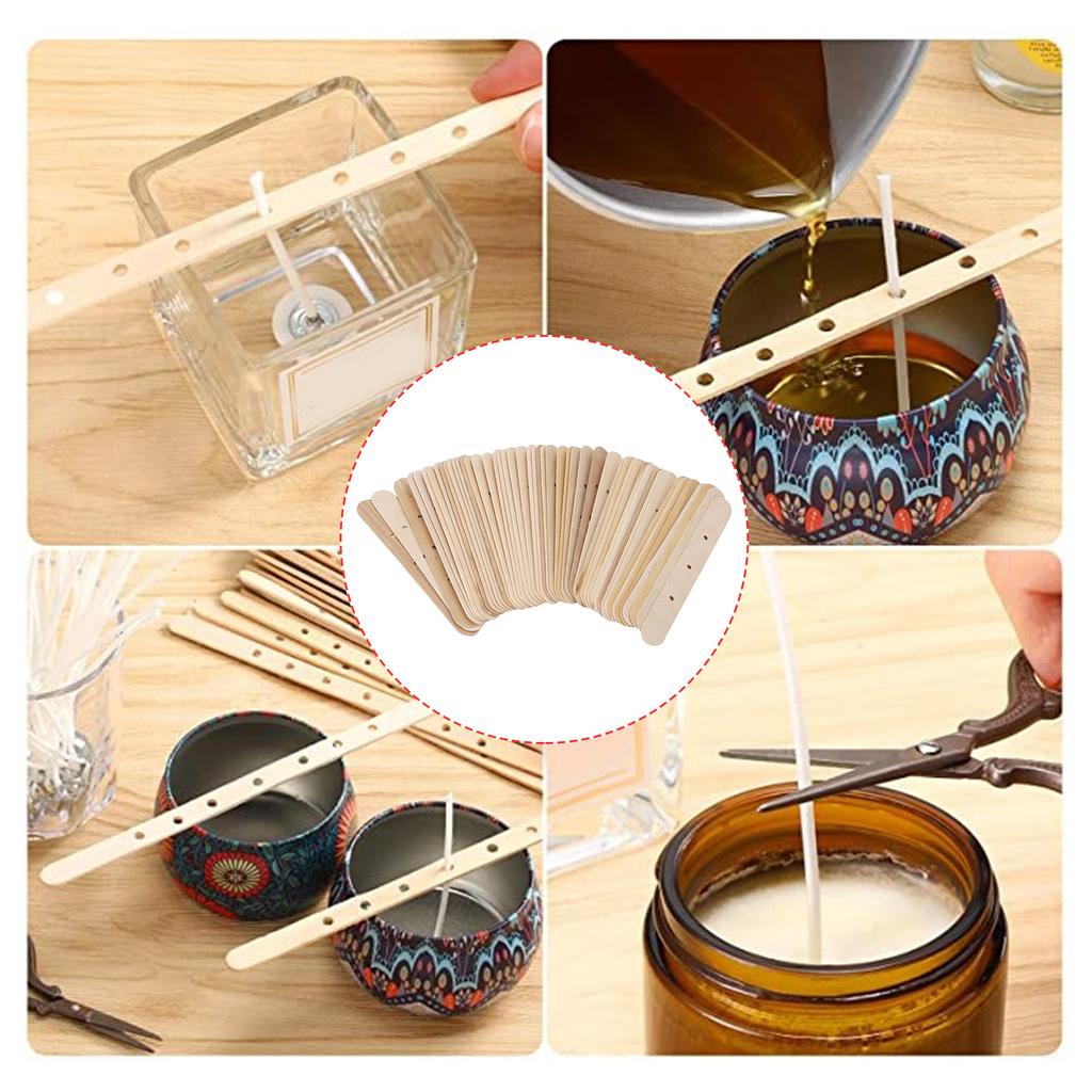50 Stück Kerzendocht-Halter 3 Löcher Holz Kerzendocht-Aufkleber Kerzenherstellung Docht-Clips Zentrierwerkzeuge