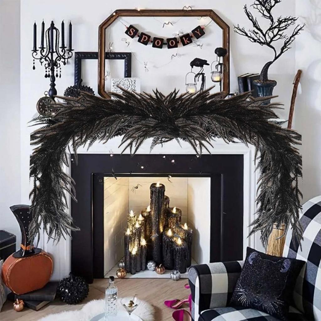Halloween Garland Decorations Black Artificial Branch Fake Pine Vine Wall Hanging Ornament Festival Fireplace Decor 150CM
