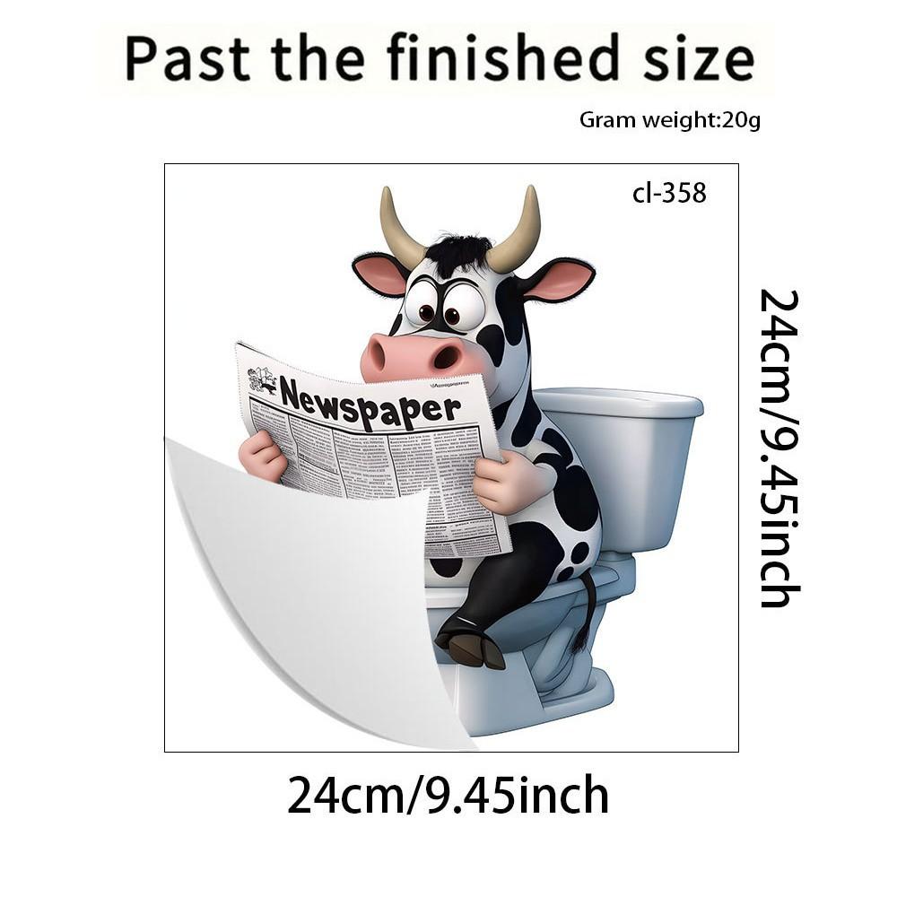 3D Funny Cow Reading Newspaper On Toilet Wall Sticker Self-Adhesive Waterproof Removable Bathroom Home Decor Art