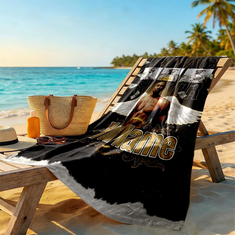 2pac Customize Text Beach Towel Soft Durable Quick-Dry Ideal for Travel Outdoor Swim Pool Yoga Surf Camping Hiking Gym Gift Holiday
