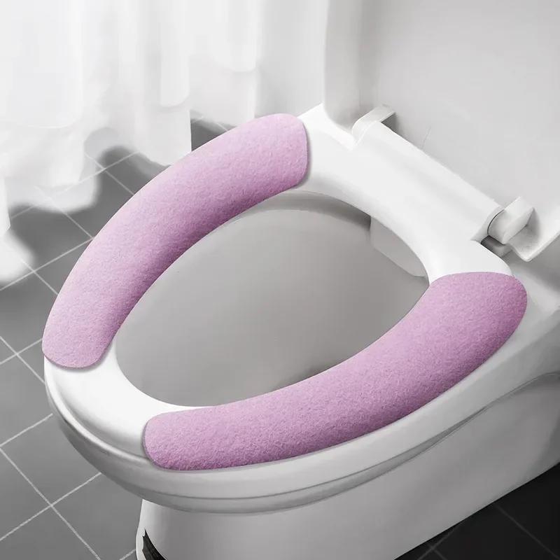 2Pc/set Reusable Warm Flannel Toilet Sticker Toilet Seat Covers Washable Toilet Seat Filling Bathroom Mat Seat Cover Universal