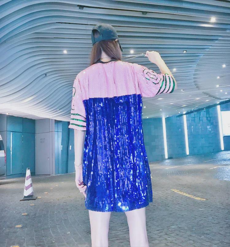 Women's Loose Sequined T-Shirt: Net Celebrity Stage Performance Top for Summer